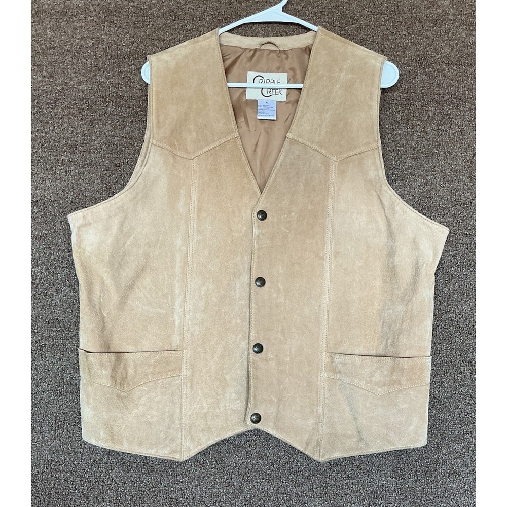 Cripple Creek XL‎ Suede/Leather Vest Tan Men Rodeo Cowboy